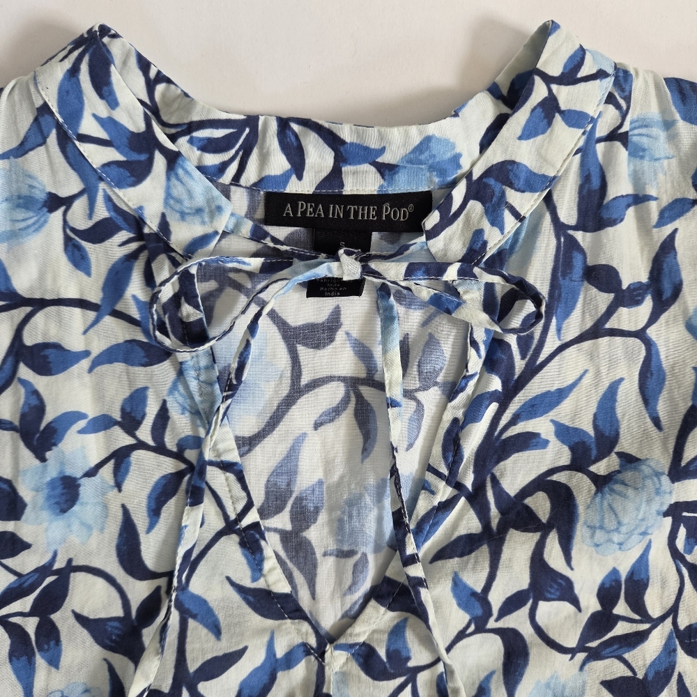 A Pea in the Pod blue floral flutter sleeve flowy cotton maternity dress sz S - Picture 4 of 8